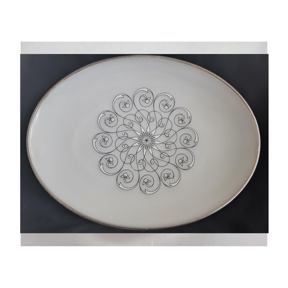 Vintage Anchor Hocking Milk Glass Platter Bowl Set Gold‎ Trim Swirl Fire King